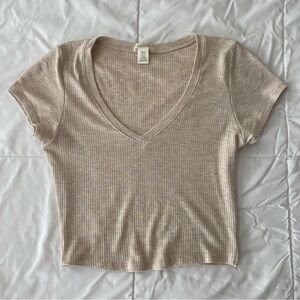 Ribbed V Neck Crop Top